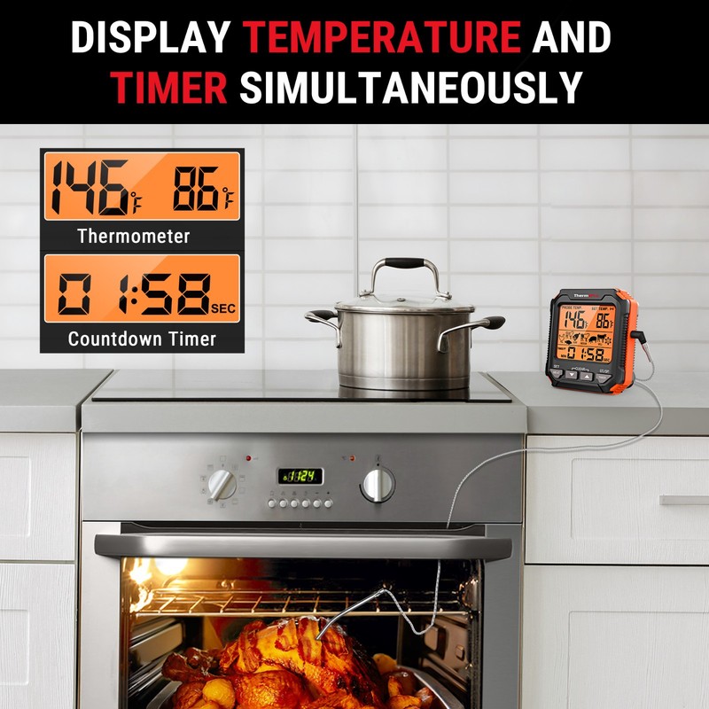 ThermoPro TP716 Digital Thermometer Oven Safe Backlit Display Precise CookingBBQ gallery