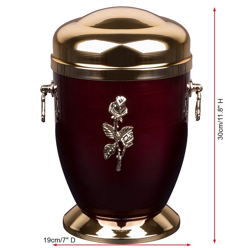 Beautiful Red Metal Cremation Urn for Ashes -Gold Cross Funeral Urn For Adult gallery