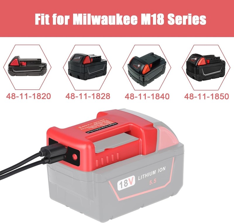 2-Pack USB Charger Adapter for Milwaukee M18 Battery Type-C & USB Adapter only gallery