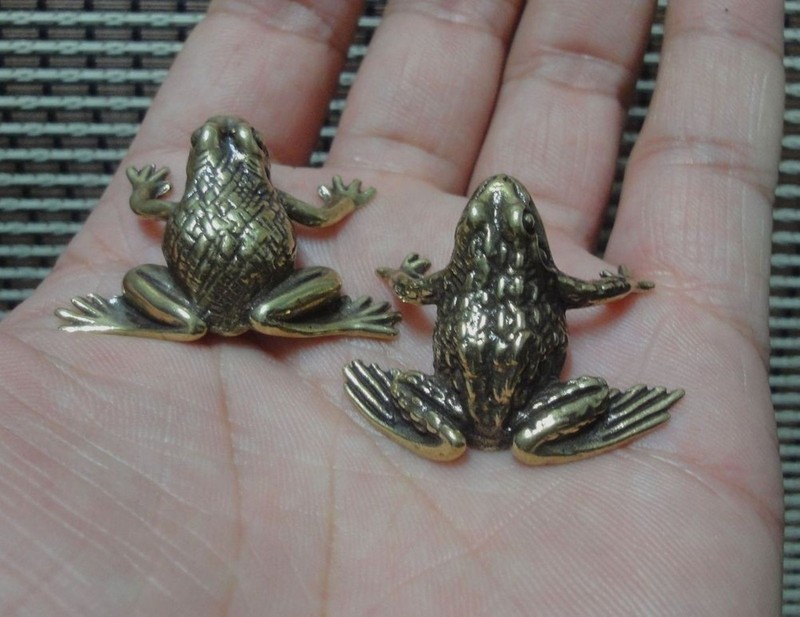 Vintage Style Pair Solid Brass Copper Cute Toad Frog Statues for Garden Decor gallery