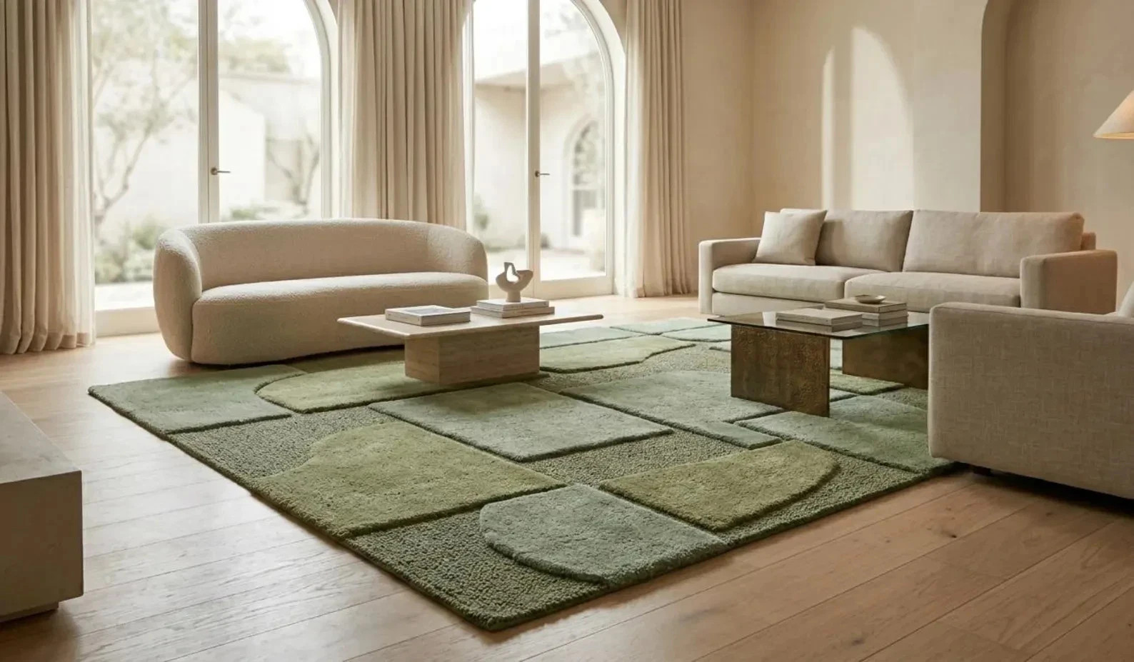 Handmade Sage Green Geometric Area Rug – High-Low Pile Abstract Tufted Carpet gallery