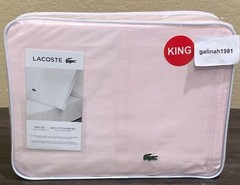 LACOSTE 100% Cotton Percale 4-piece KING Sheet Set Iced Pink NIP