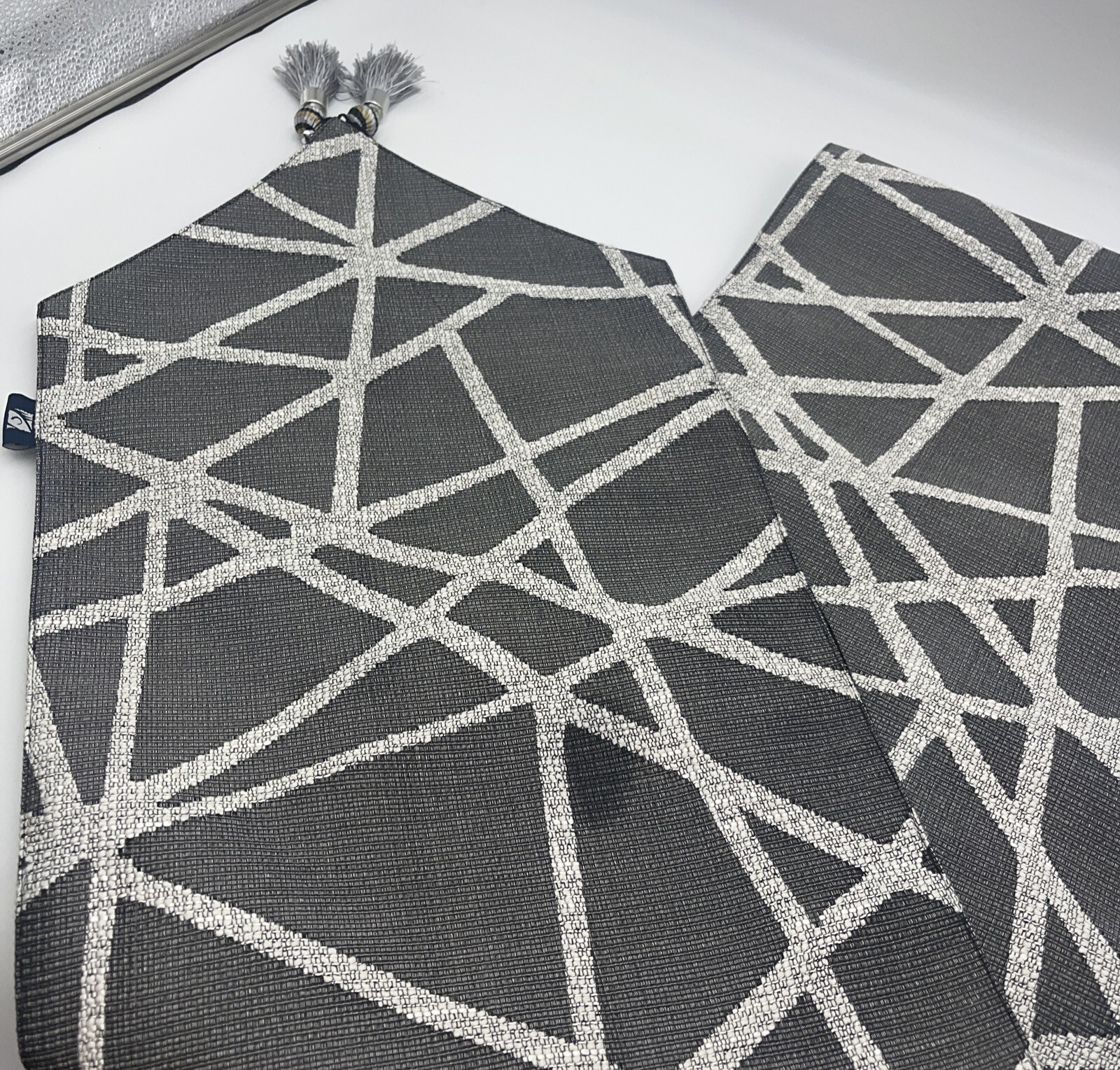 Artbisons Modern Table Runner 13x94 Inches Double Layer Gray White Tassles gallery