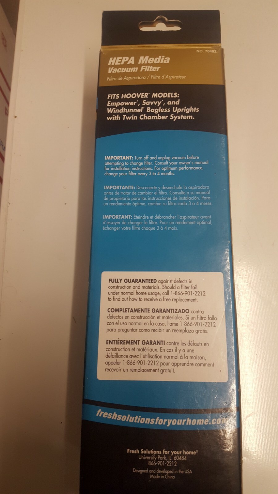 NEW Fresh Solutions HEPA Vacuum Filter Hoover 70492 Empower ,Savvy, Windtunnel gallery