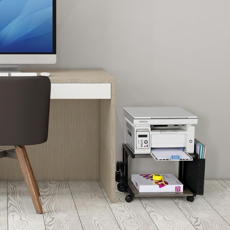 Printer Stand Under Desk Printer Table with Storage & Wheel for Home Office Grey gallery