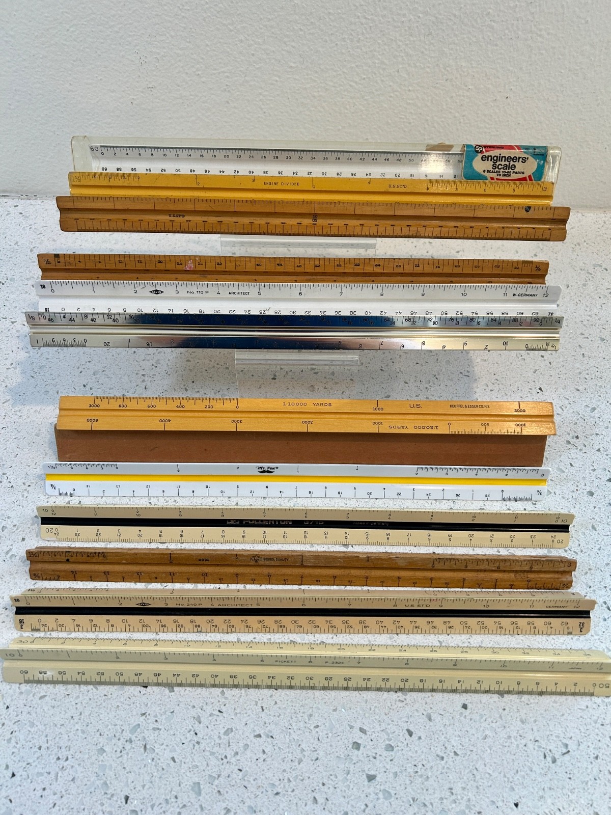 12 Triangular Scale Architect Engineers Ruler Lot Wood, Metal, Plastic -Keuffel gallery