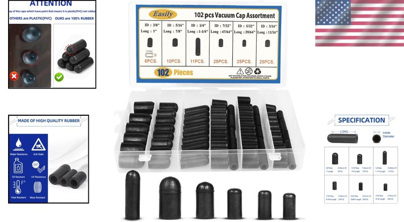 High-Quality Rubber Vacuum Caps - 102 PCS Assorted for Tight Seals & Safety gallery