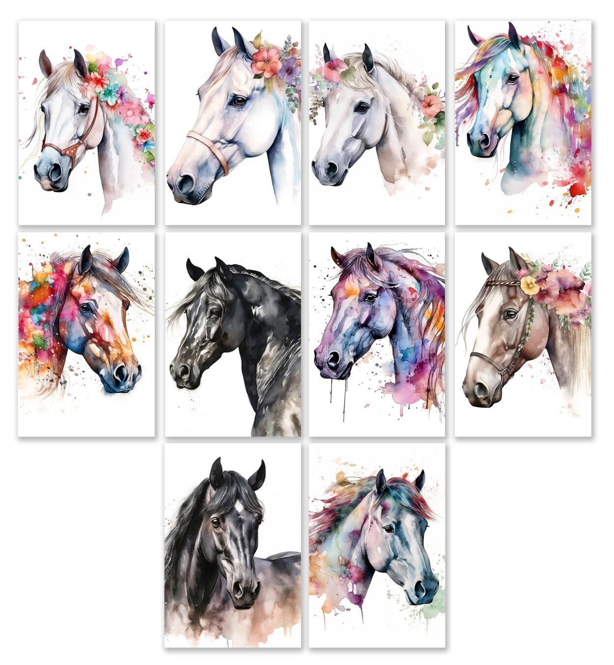 10 Assorted All Occasion Note Cards Blank Greeting Cards Floral Horses gallery