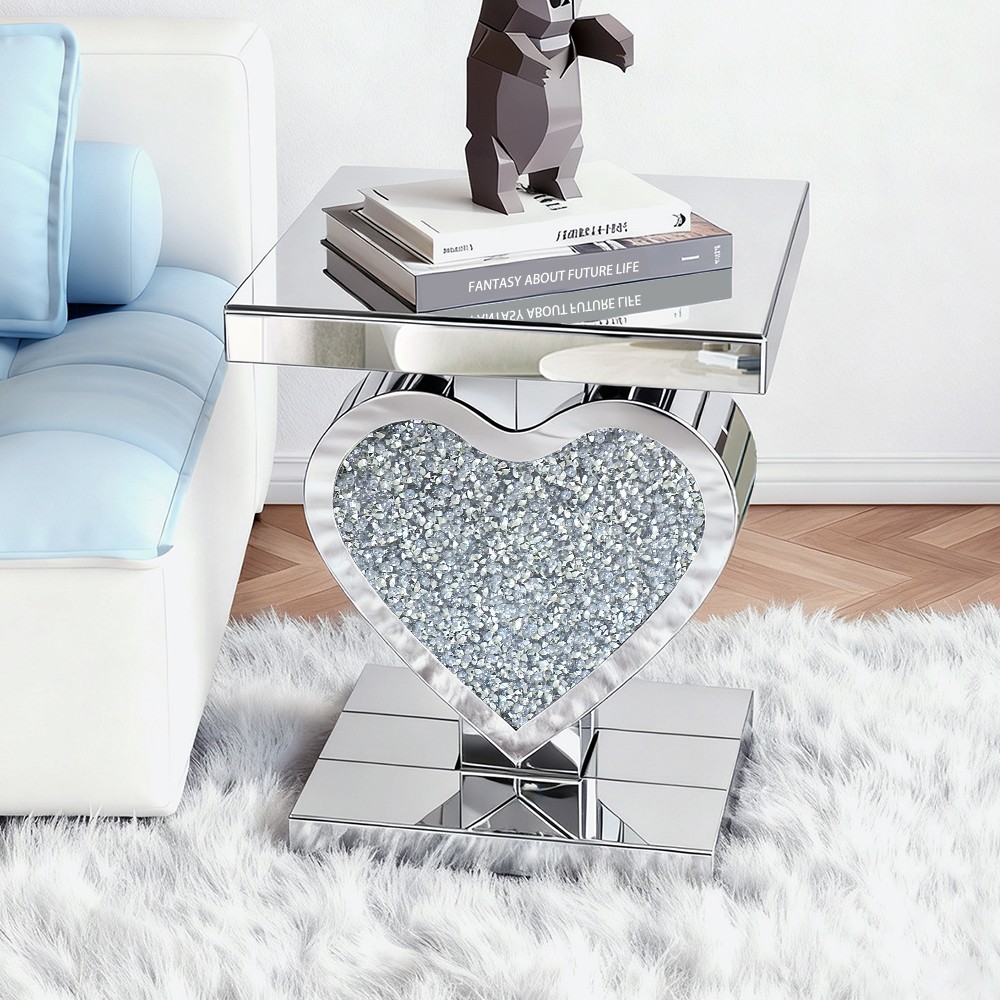 23.6"heart-shaped diamond set mirrored edge table，Modern light luxury home style gallery