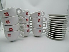 ILLY CAPPUCCINO CUPS LOGO (12 CUPS) & (12 SAUCERS) Porcelain 6 oz capacity
