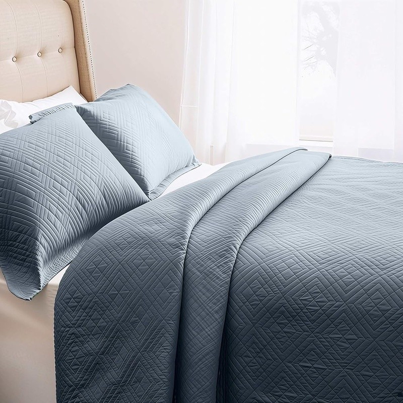 Microfiber King Quilt Set Lightweight Reversible W/ Pillow Shams Euro Shams New gallery