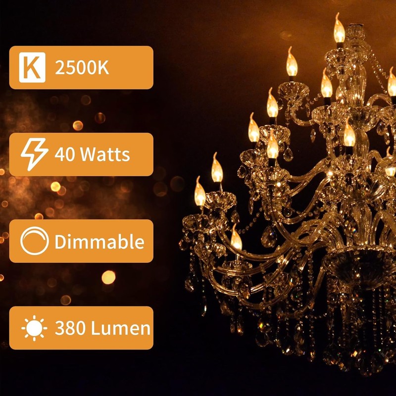 12-Pack Candelabra Light Bulbs 40W Warm White 2500K 380 Lumen Candle Chandelier gallery