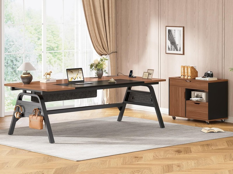 L Shaped Computer Desk with Mobile File Cabinet Executive Desk w/Storage Drawers gallery