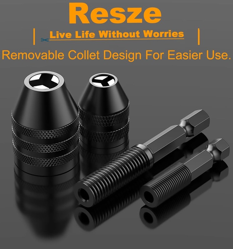 Resze Keyless Drill Chuck Adapter - 3Pcs Chucks for Impact Black gallery