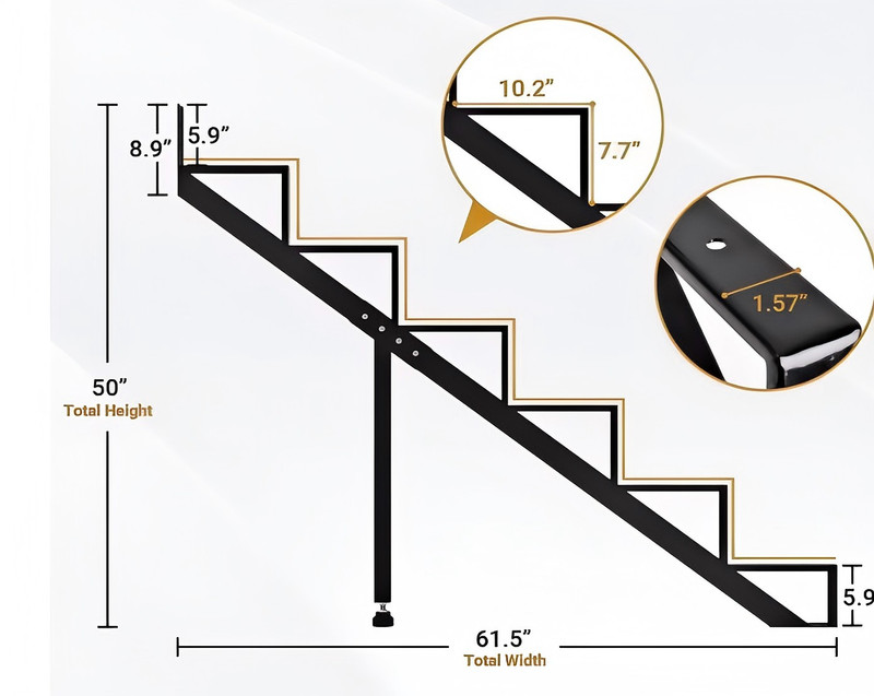 Steel Stair Stringer 6 Step for Deck Height 50in, Powder Coated Black gallery