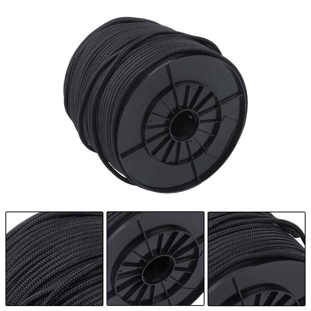 1/4" × 500' Black Nylon Rope Sturdy Spool Solid Braid Rope Abrasion Resistance gallery