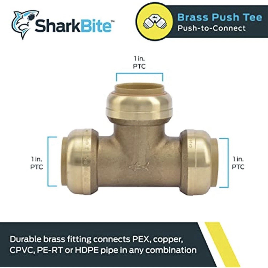 SharkBite 1 Inch Tee, Push to Connect Brass Plumbing Fitting, PEX Pipe, Copper gallery