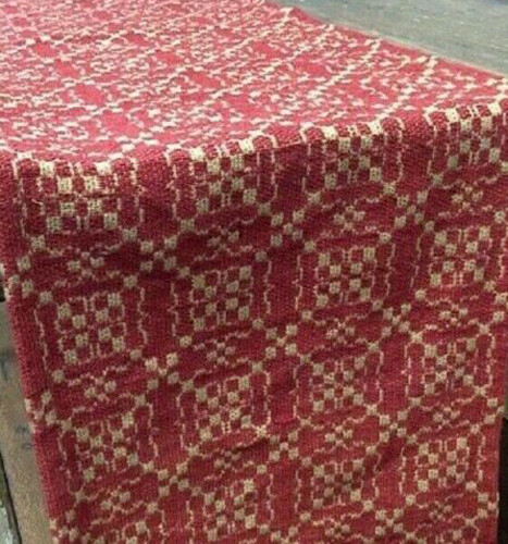 Oakford Glen RED TAN Table Runner -- 56" x 14" Farmhouse Primitive gallery