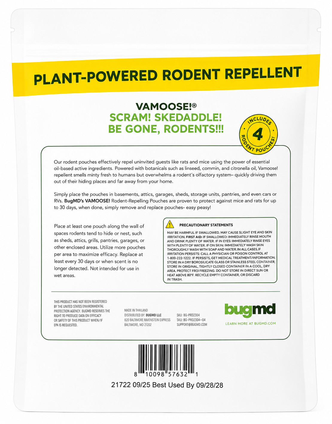 BugMD Vamoose Plus Rodent Repellent Pouches Indoor/Outdoor, NEW gallery