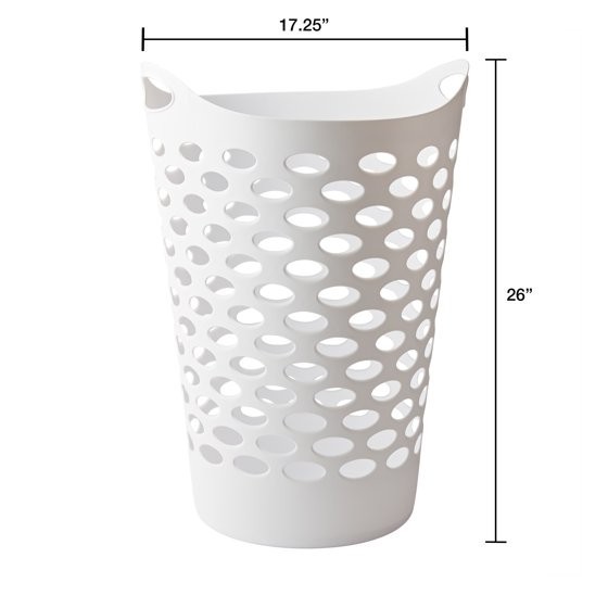 (2 pack) Mainstays Plastic Round Laundry Hamper, White, with Carrying Handles gallery