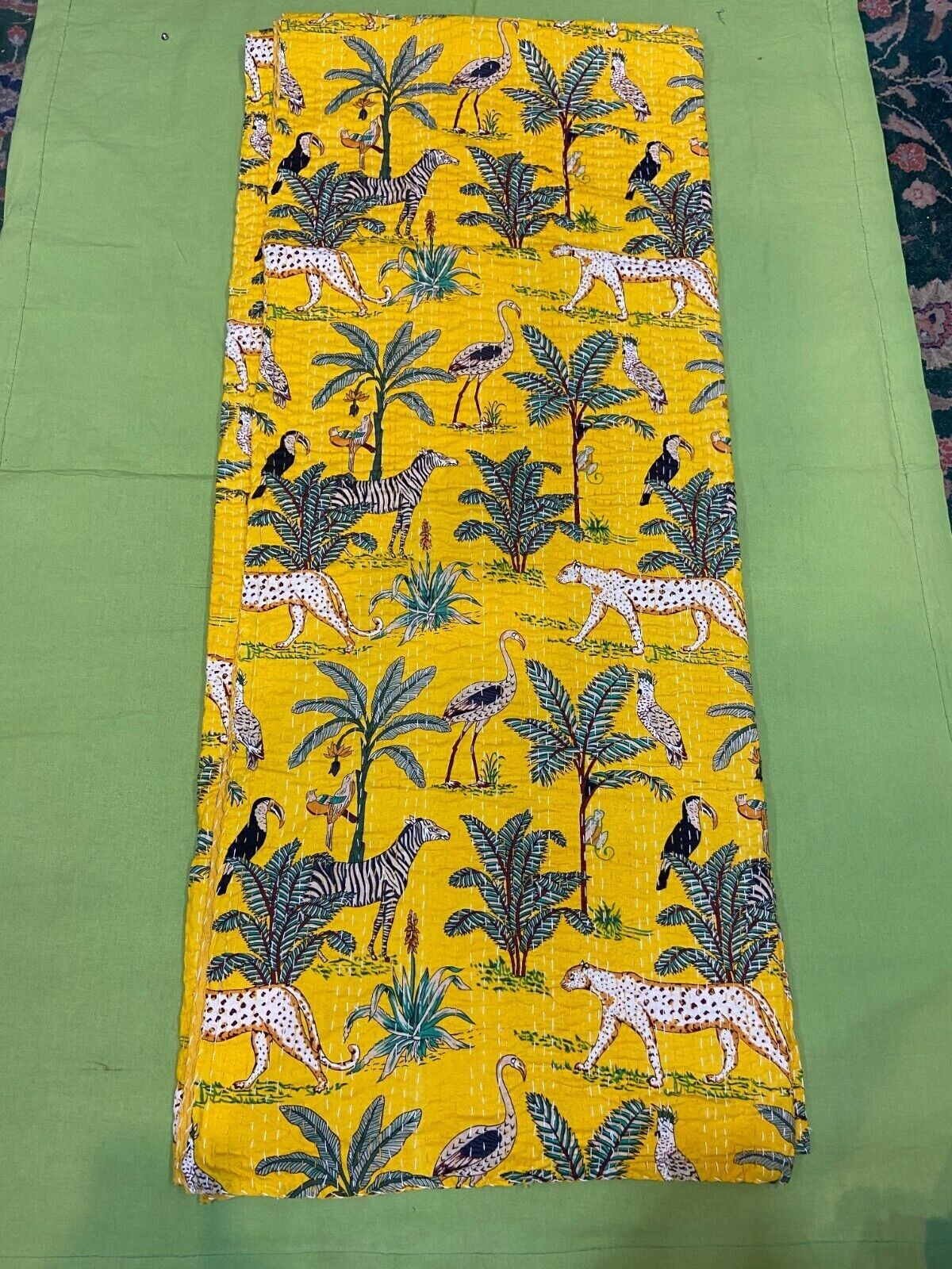 Indian Handmade Jungle Print Traditional Multi Patchwork kantha Throw gallery