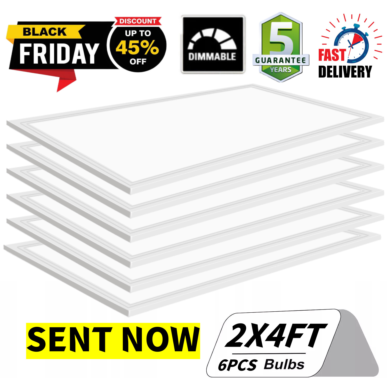 LED Panel Light 2x4FT 75 Watt 5000K Daylight White Dimmable AC 110V-277V 6 PACK gallery