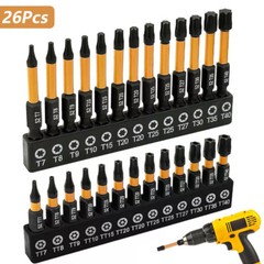 26pc Torx Security Bits – Tamper Resistant Design, Fits Safety Screws, 1/4″ Hex​