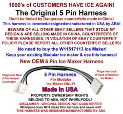 5 pin 4 wire ABA DESIGN OEM Icemaker HARNESS ONLY Replaces W11517113 Made in USA