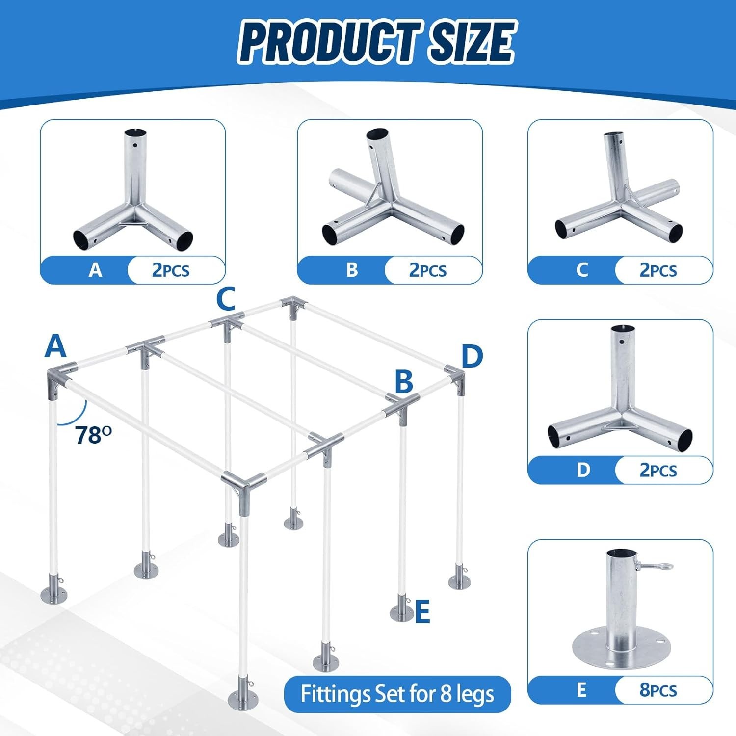8-Leg Lean-to Canopy Fittings, Lean to Carport Frame Connectors Kit DIY Project gallery