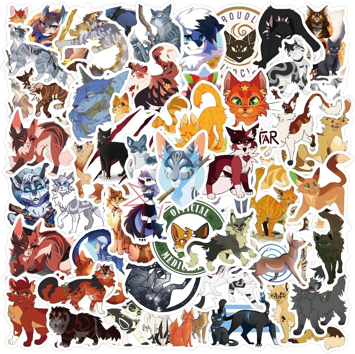 60PCS Warriors Cat Stickers for Kids Teens Adults, Cartoon Kids Stickers for Wat gallery