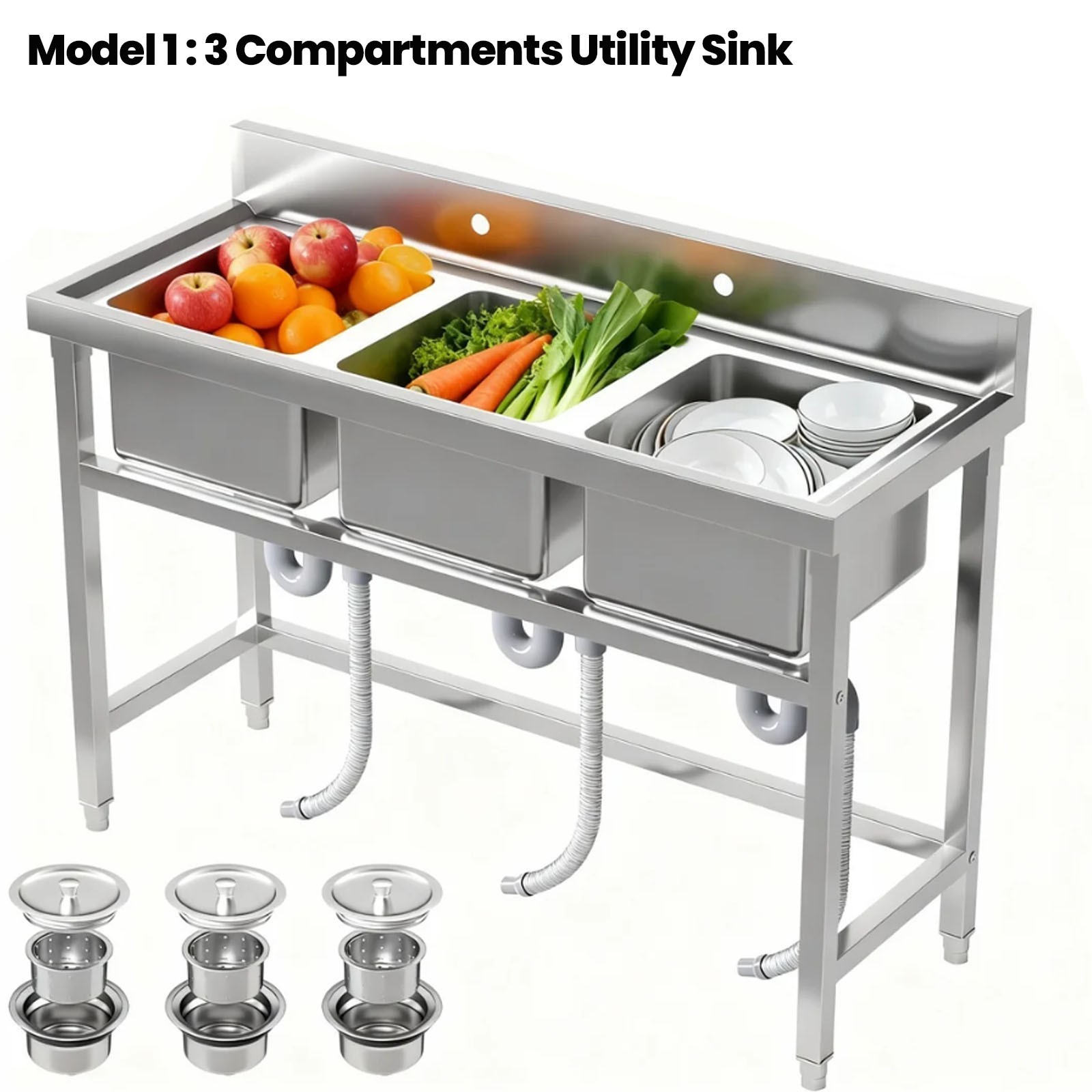 1&3 Compartment Commercial Kitchen Sink Stainless Steel Utility Sink with Drawer gallery