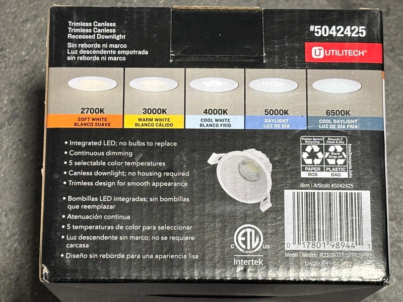 3X UTILITECH LED Trimless Canless Recessed 3" Downlight Dimmable Wet Rated gallery