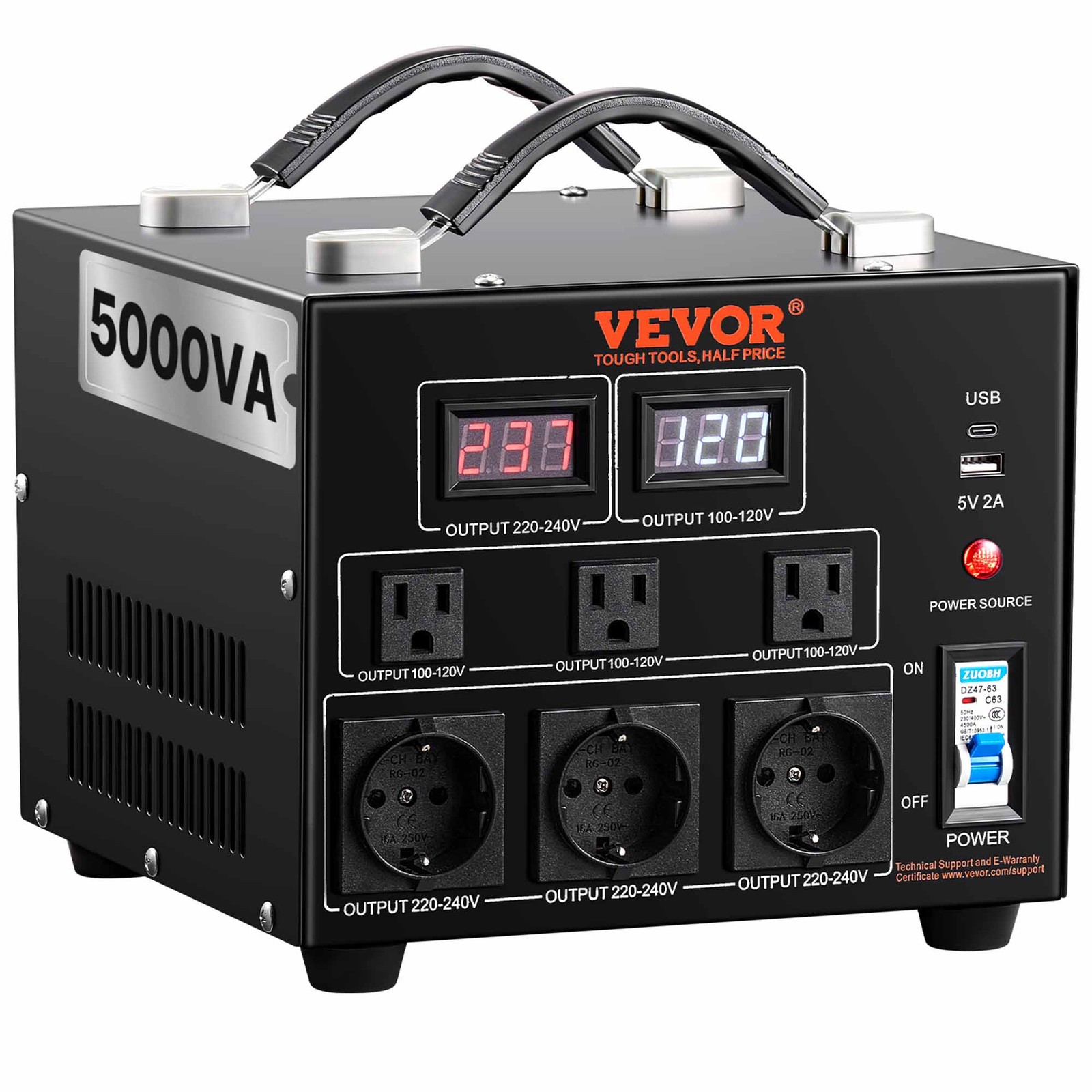 VEVOR 5000W Voltage Converter Transformer Step Up/Down 220V-110V /110V-220V CE gallery