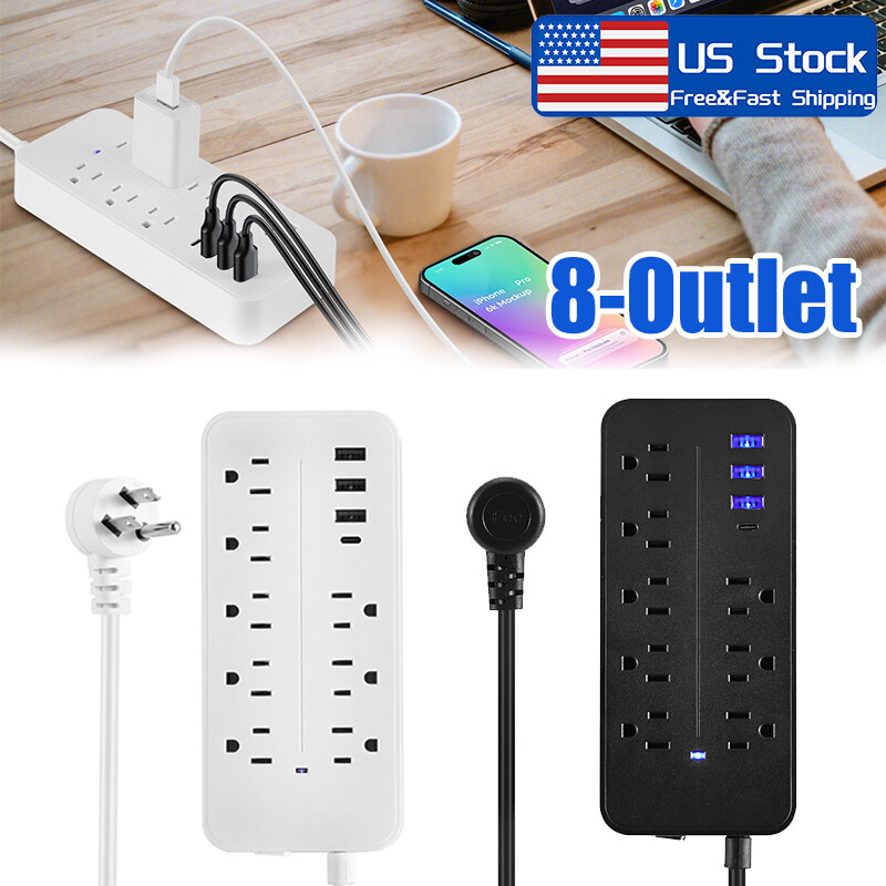 Wall Mountable USB Surge Protector Power Strip with USB Ports 8 Outlet Plugs USA gallery