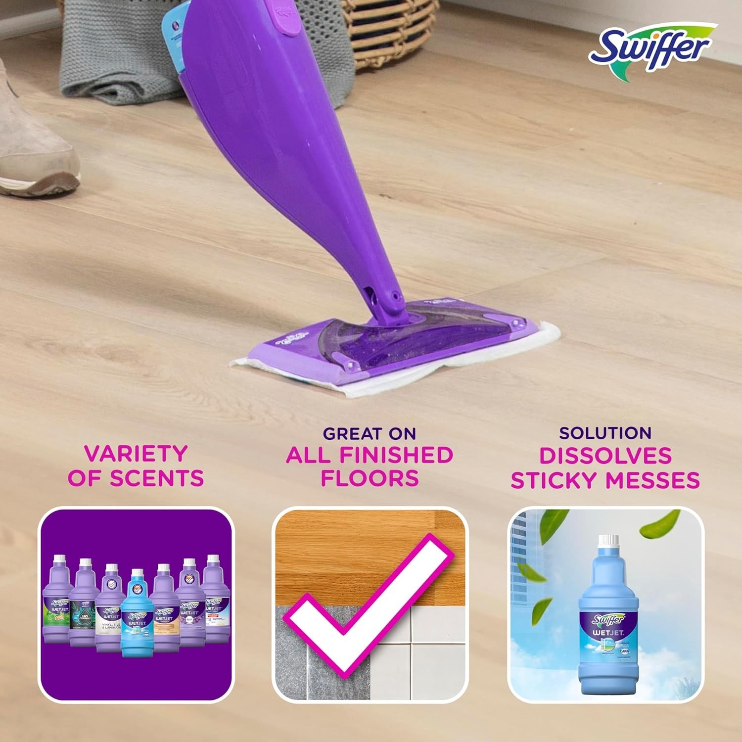 Swiffer WetJet Multi-Purpose Floor Cleaner Solution Febreze Refill 2x1.25L Pack gallery