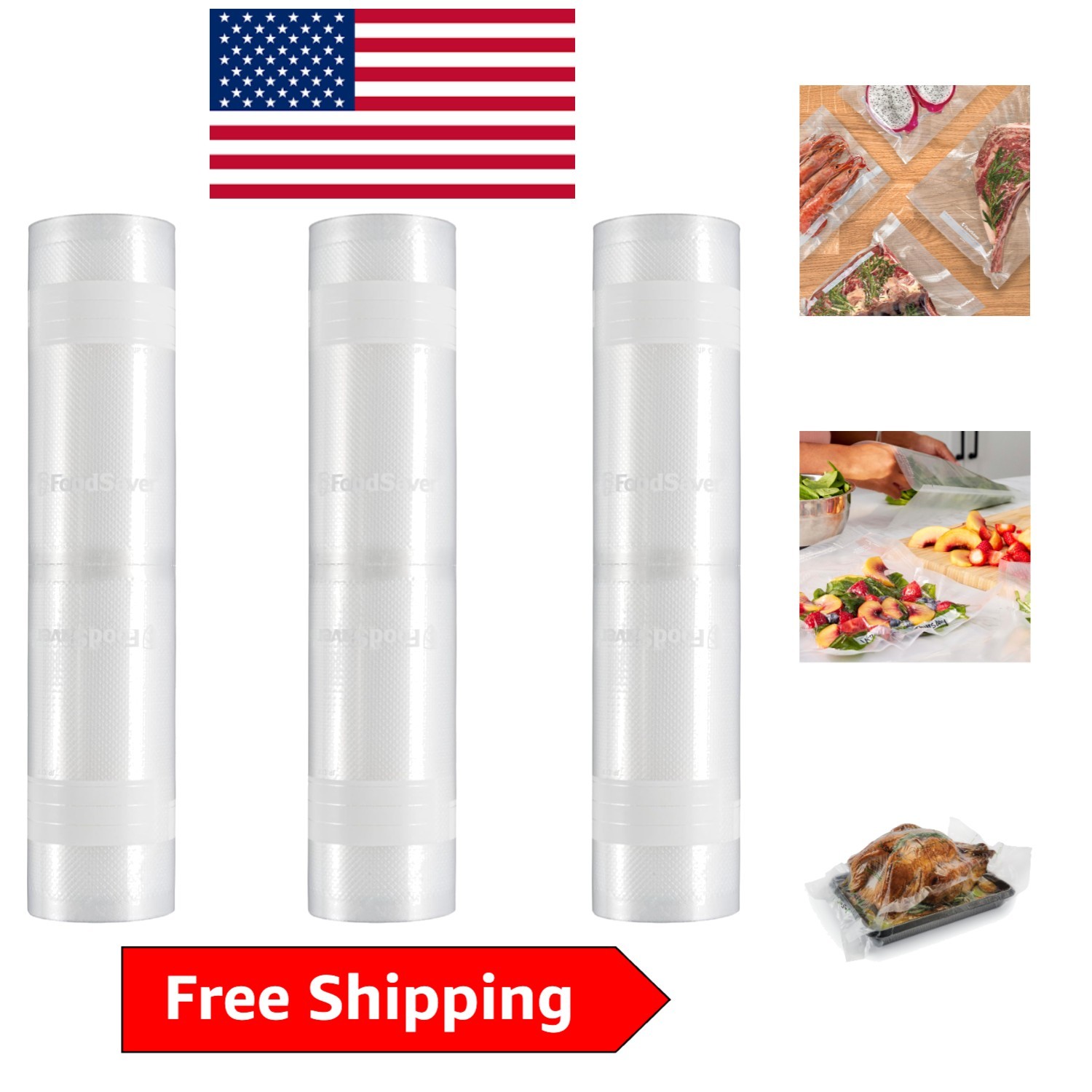 Custom Fit BPA-Free Vacuum Sealer Rolls, 11x16in, Airtight Freshness - Pack of 3 gallery