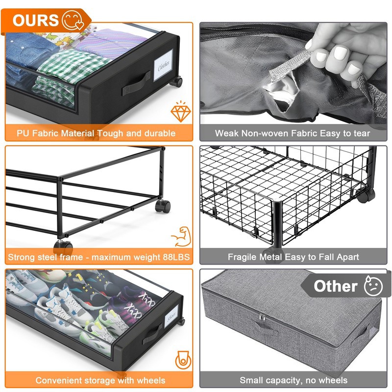 2 Pack Under Bed Storage with Wheels and Lids Storage Containers for Clothes gallery