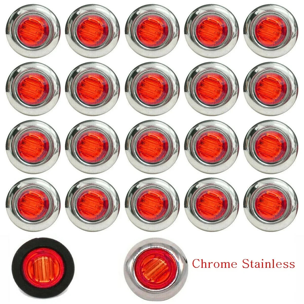 20PCS 3/4 Inch RED Round Mini 3 LED Side Marker Lights For Truck Lorry Boat 12V gallery