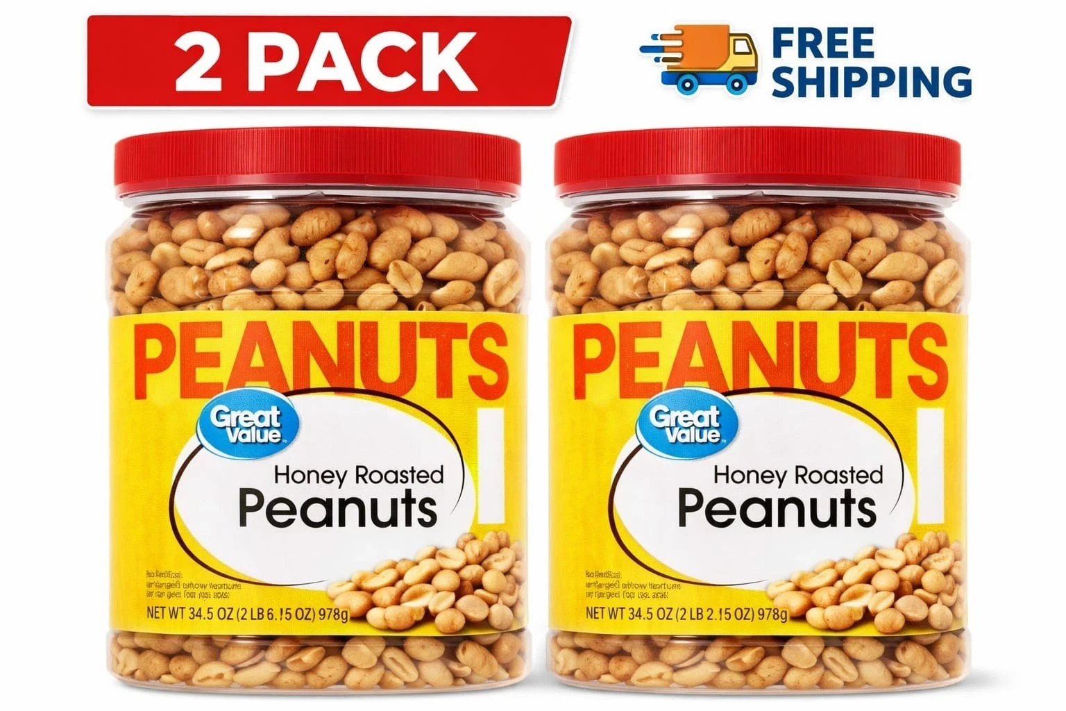 (2 pack) Great Value Honey Roasted Peanuts, 34.5 oz, Free Shipping. gallery