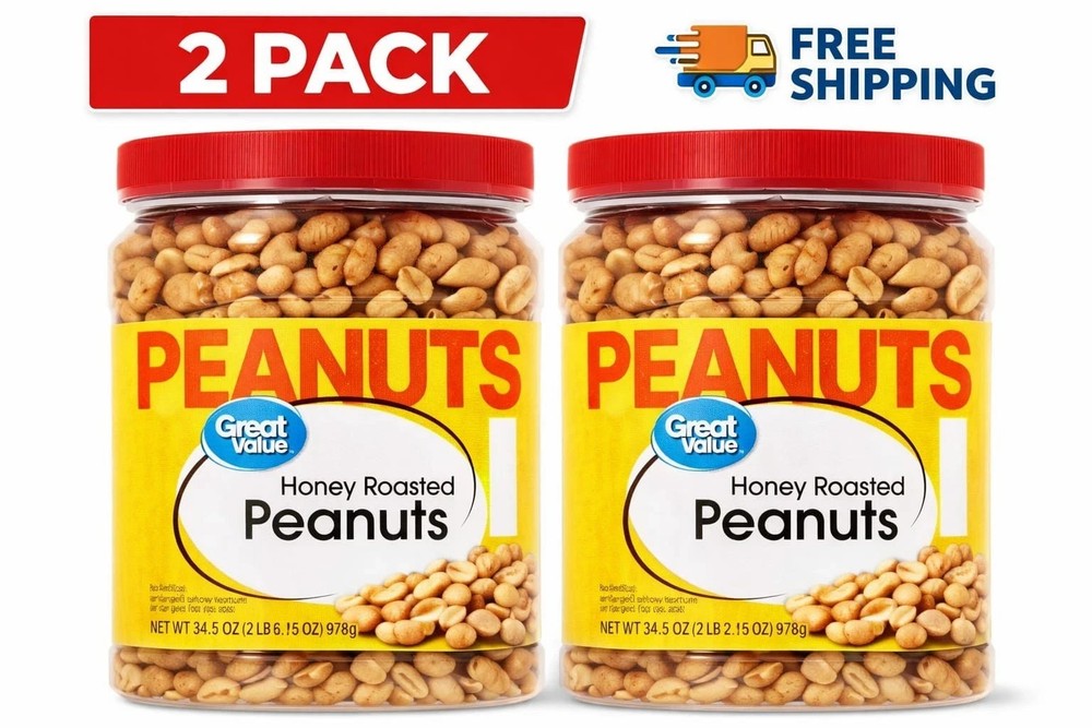 (2 pack) Great Value Honey Roasted Peanuts, 34.5 oz, Free Shipping.