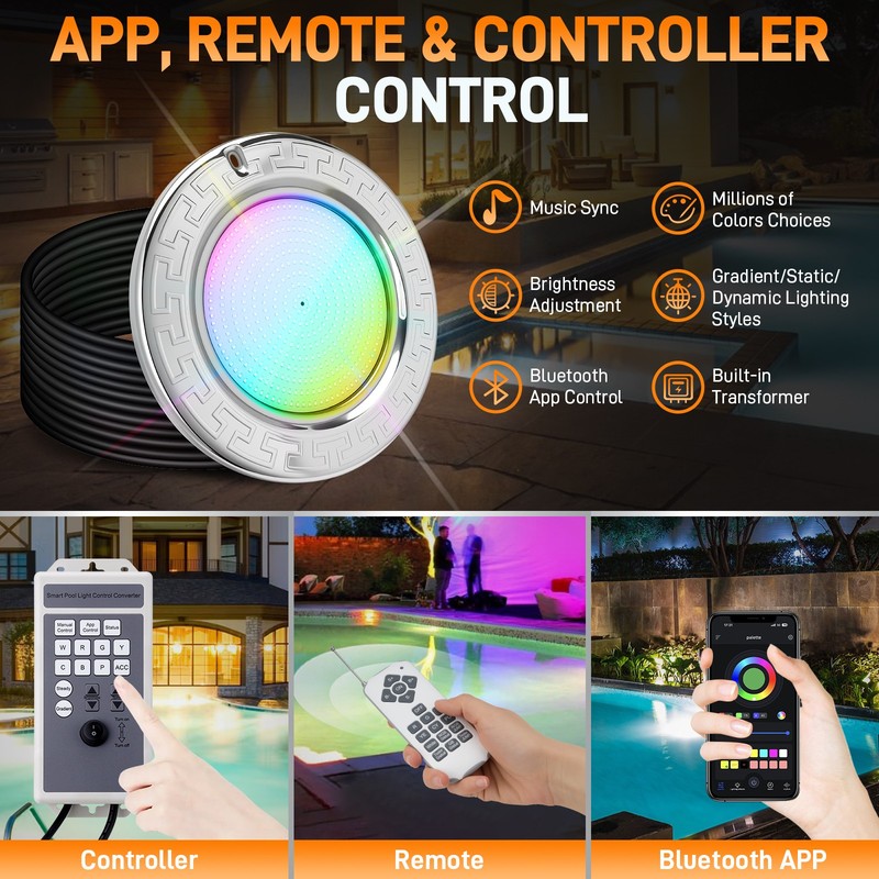 10Inch LED Pool Light for Inground Pool w/Controller 50W RGB Swimming Pool Light gallery