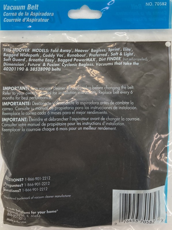 FRESH SOLUTIONS HOOVER Style 190 Includes 1 Upright Vacuum Belt #70582 gallery