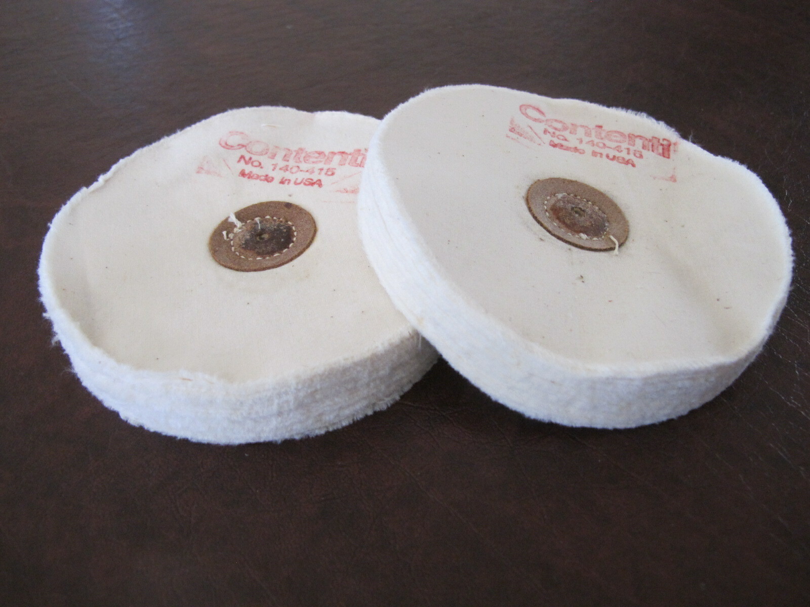 (2) CONTENTI 5"x50 LOOSE WHITE Muslin Polishing BUFFS leather center WHEEL 2-PCS gallery
