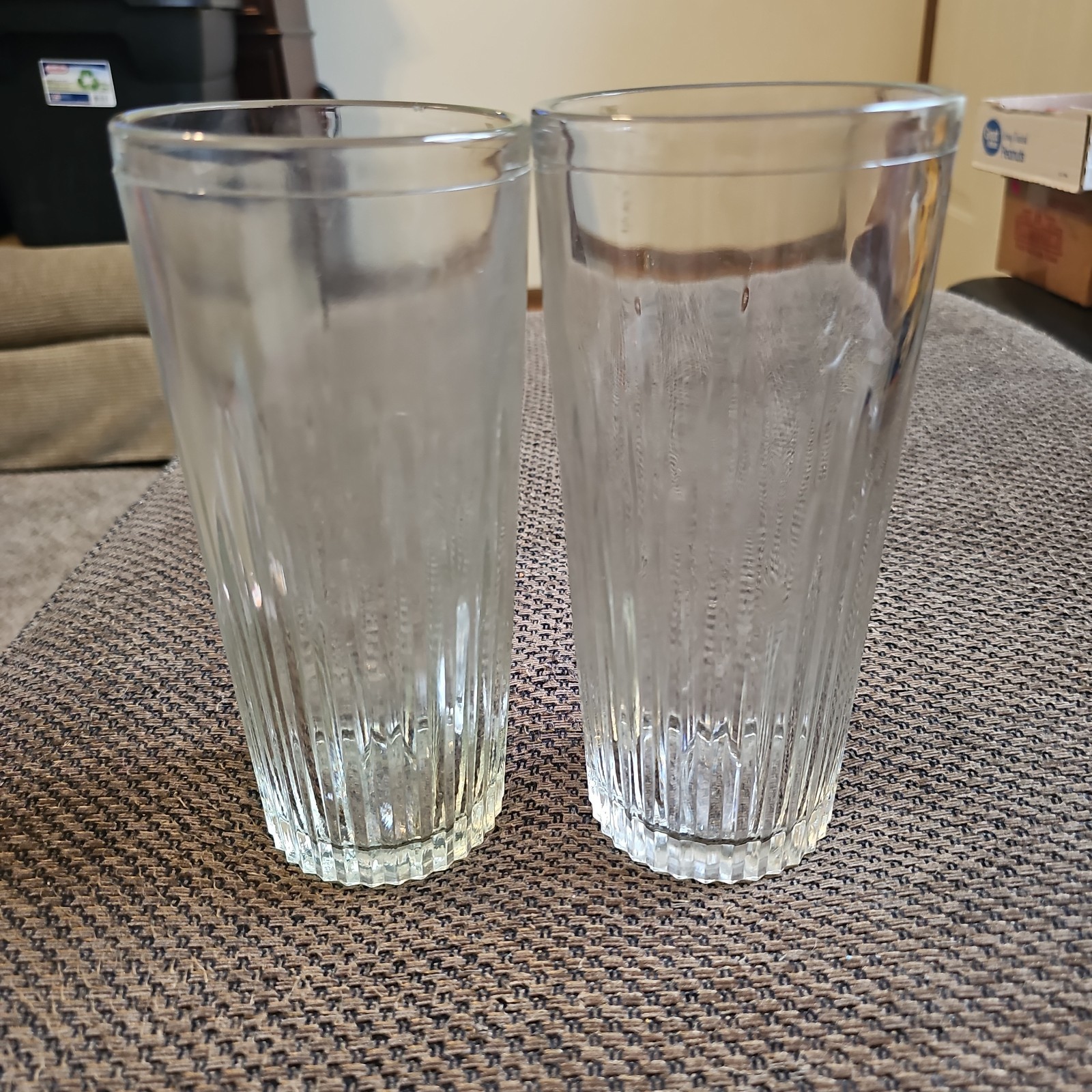 Vtg 3/4 High Ribbed 24oz Glasses (Set of Two) 8.25" Heavy gallery