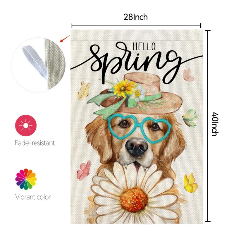 Spring House Flag Dog Daisy Double Sided 28x40 Inches Large Burlap Welcome Ho... gallery