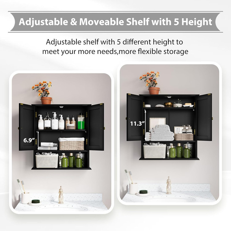 Stylish Wall-Mounted Bathroom Cabinet with 2 Doors & Open Shelf Storage gallery
