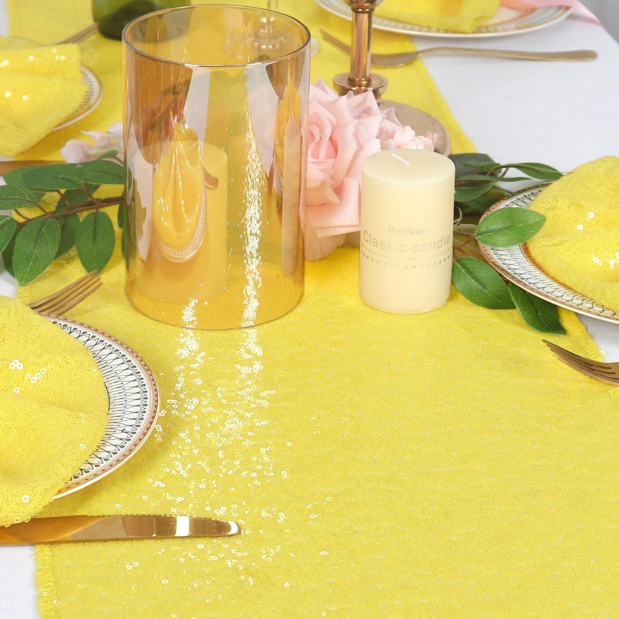 Yellow Sequin Table Runner - 12x108 Inch Glitter Table Cloth for Baby Showers... gallery