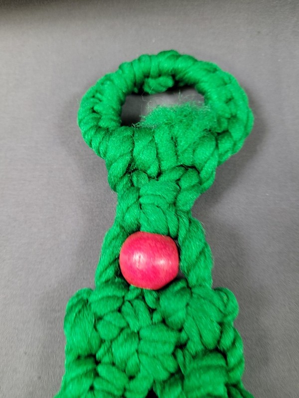 Vintage Macrame 16" Crochet Handmade Christmas Tree Wall Hanging Wood Red Beads gallery