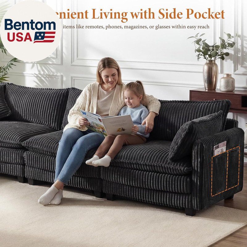 143" L Shaped Modular Sectional Couch, Comfy Corduroy Upholstered Cloud Couches gallery