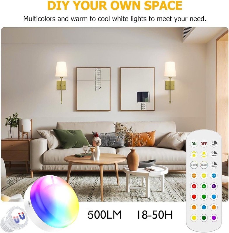 3 Color Temperature Indoor Battery Powered Wall Lamp Light for Bedroom Living gallery